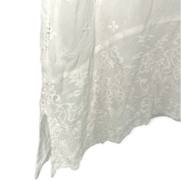Johnny Was | Medium | White Lace Embroidered Eyelet 3/4 Sleeve Tunic Cover-Up - Picture 8 of 8